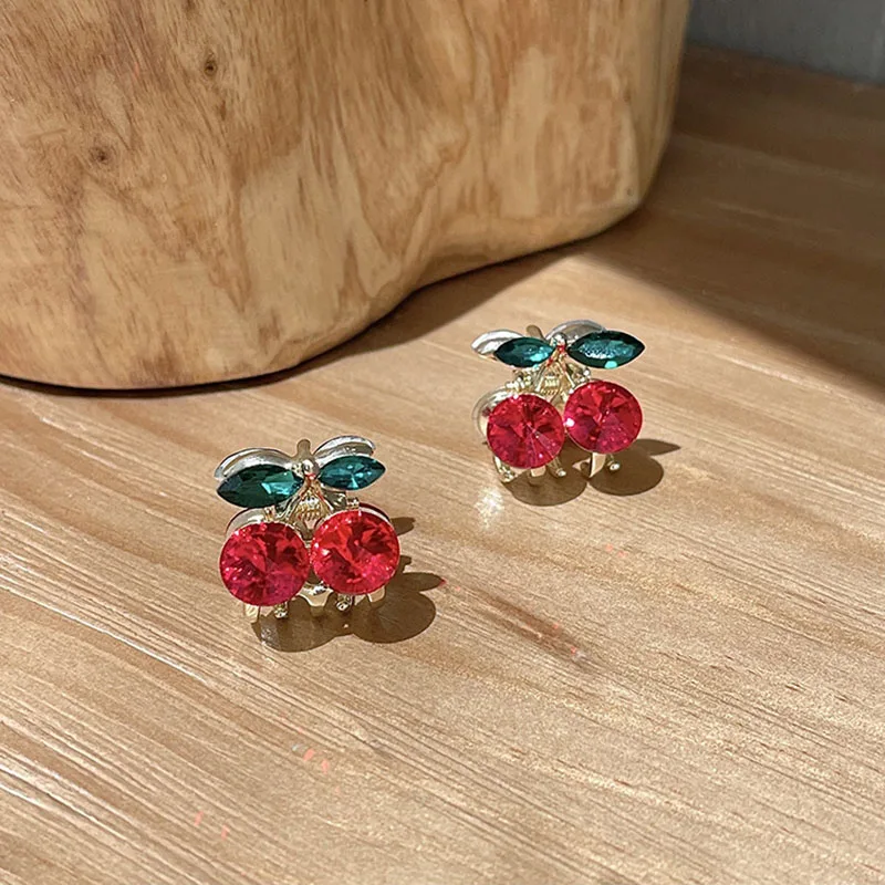 Top Trends: 2PC Lovely Small Cherry Hair Claw Clips Accessories For Women Girls Candy Rhinestones Hairpin Crab Popular Red Headwear Ornament Shoppable Styles