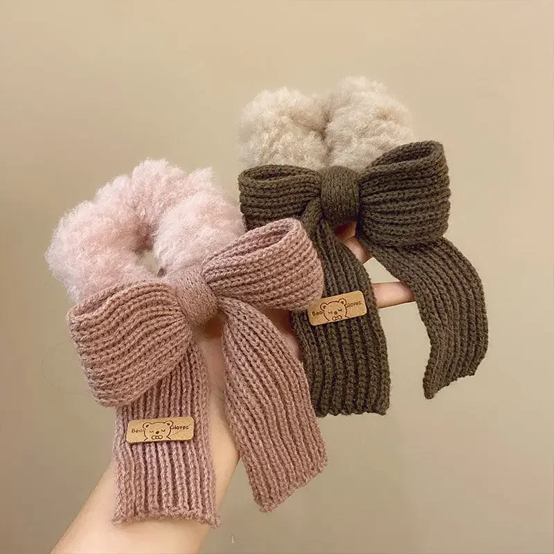 Top Trends: New Autumn / Winter Solid Lamb Wool Bowel Hair Rings Knitted Wool Bow Hair Tie Hair Accessories For Girls Hair Pin Shoppable Styles - Image 5