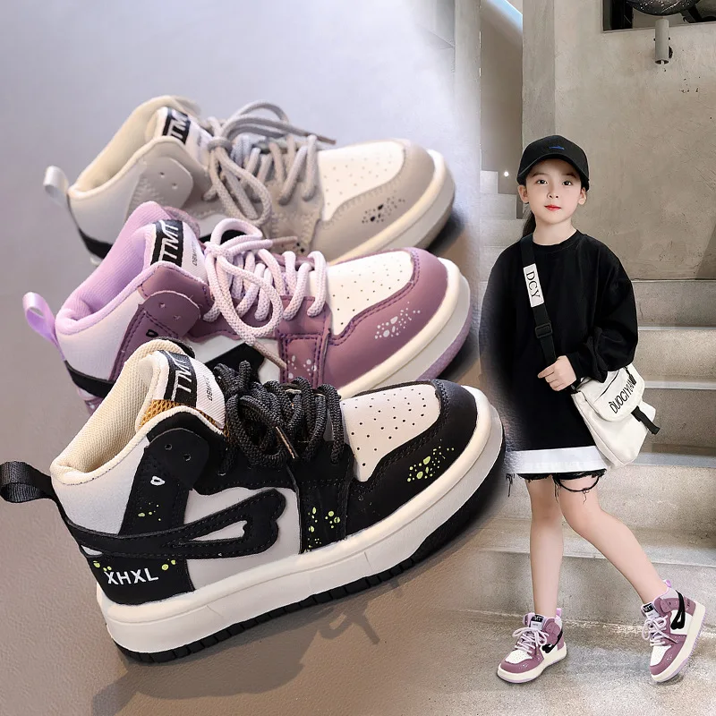 Top Trends: Leisure Running Shoes For Boys And Girls Sneakers Unisex Sports Shoes Children High-top Lace-up Shoes For Kids Girl Purple Shoppable Styles