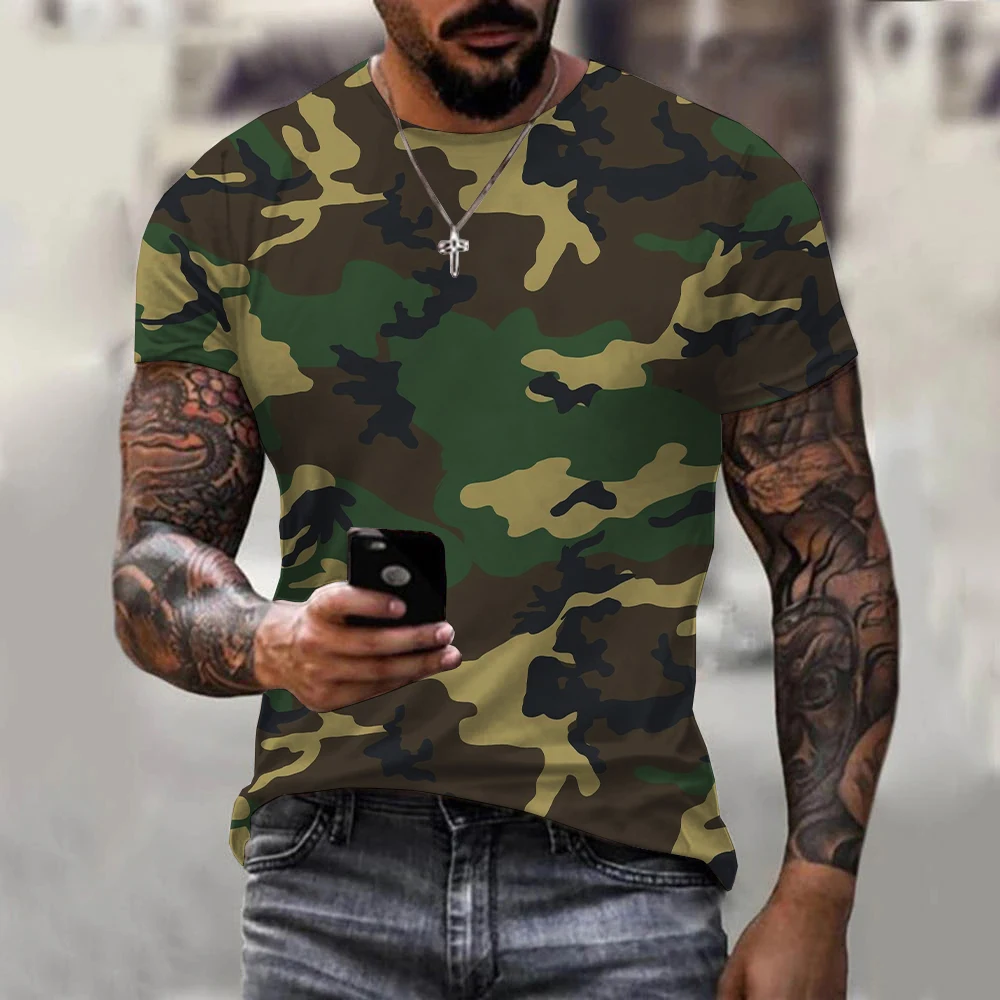 Top Trends: 3D Camouflage T-Shirt Men Clothes Outdoor Fashion Casual O Neck Short Sleeve Summer Street Oversized Men Sport Military T Shirts Shoppable Styles