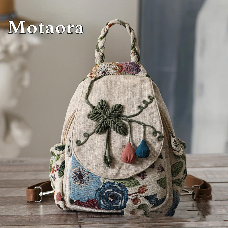 Top Trends: MOTAORA 2024 Retro Zipper Backpacks Ladies New Chinese National Style Women Backpack Large Capacity Travel Canvas Schoolbag Girl Shoppable Styles