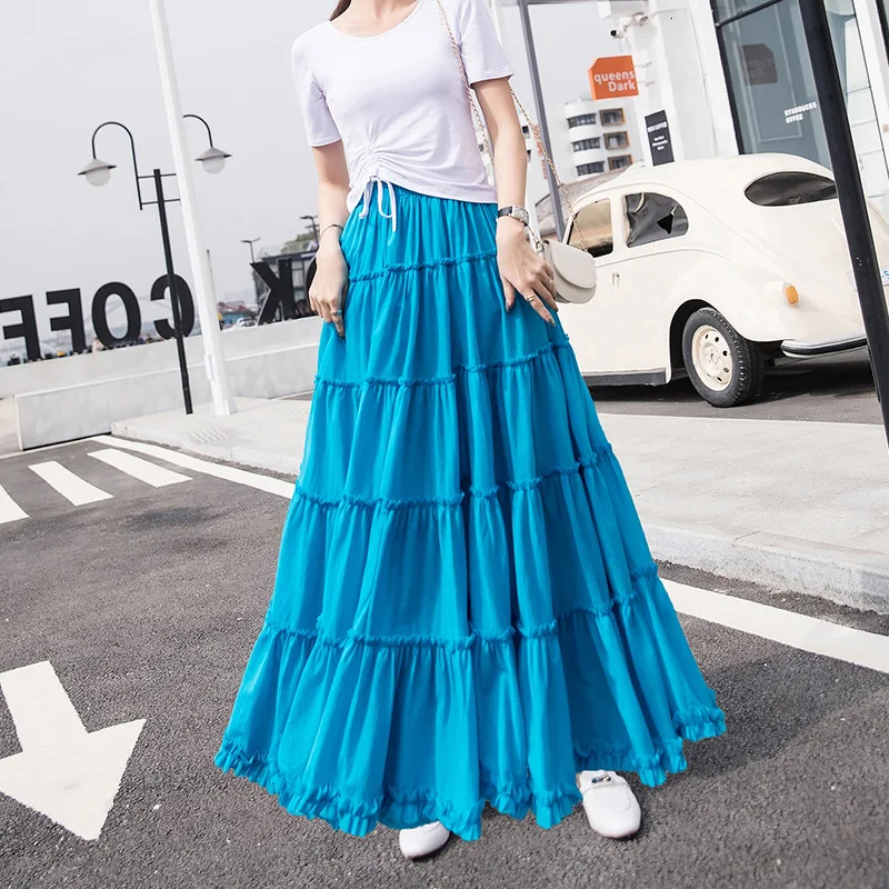 Top Trends: Korean Style Women's Umbrella Shape Long Skirts Sale Summer Girls Solid Ruffles Cotton Skirt Ladies Beach Casual Knitted Skirts Shoppable Styles - Image 2