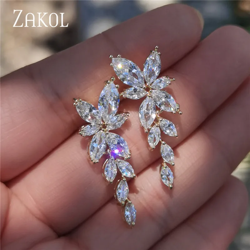 Top Trends: ZAKOL Fashion Leaf Zircon Wedding Earrings For Women White Gold Color Marquise Crystal Bridal Earring Party Jewelry Gift Shoppable Styles - Image 2