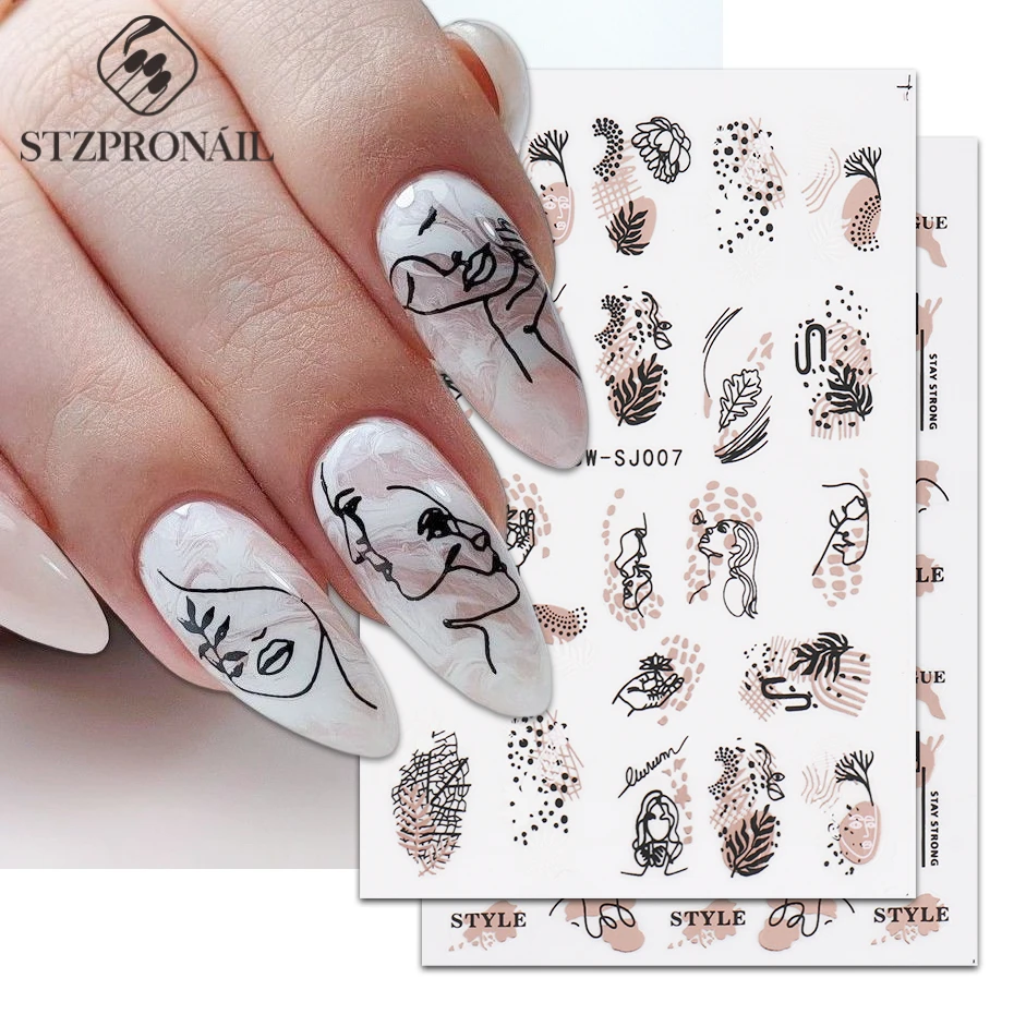 Top Trends: 3D Rose Gold Person Face Nail Art Sticker Laser Leaf Snake Manicure Autumn Nail Decals Decoration Gel Polish Fall Tattoo SLSW-SJ Shoppable Styles