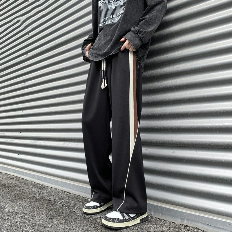 Top Trends: 2023 Autumn New Contrast Stripe Spliced Sports Pants Solid Drawstring Pocket American High Street Loose Wide Leg Casual Trousers Shoppable Styles