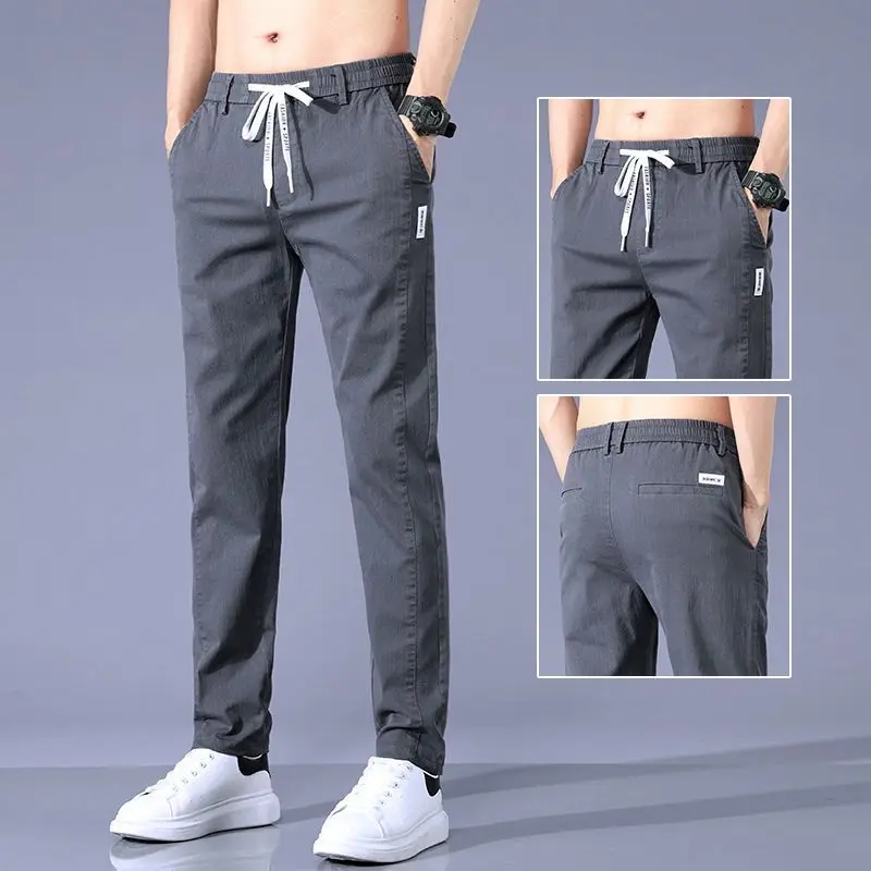 Top Trends: Fashion Casual Men Solid Straight Pants Spring Autumn New Streetwear Male Clothes Denim Elastic Waist Loose Sports Trousers 38 Shoppable Styles