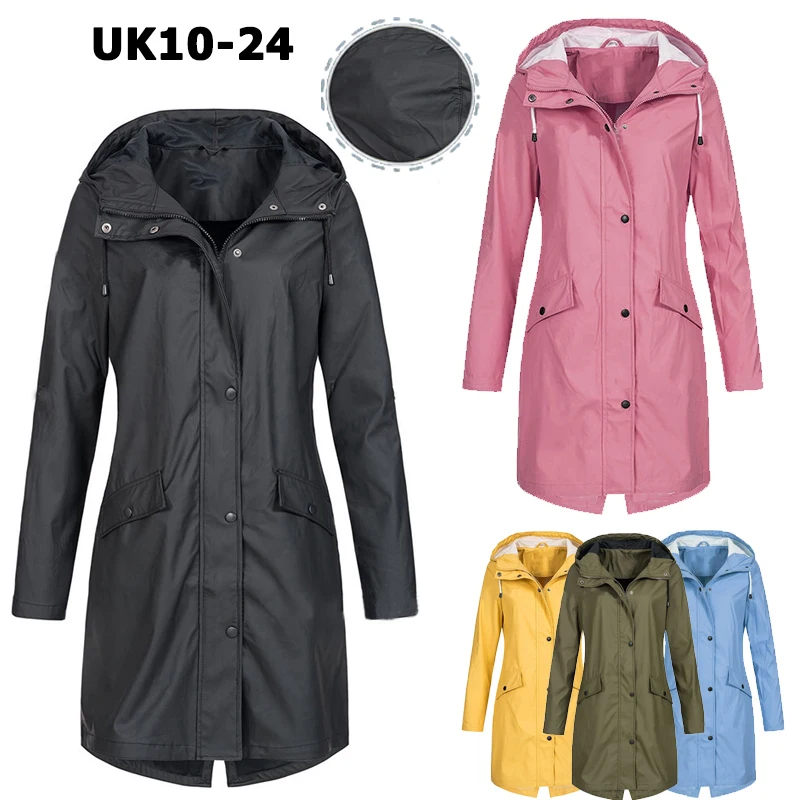 Top Trends: Spring Autumn Womens Long Button Coat Waterproof Raincoat Jacket Fashion Ladies Outdoor Wind Rain Forest Jackets Coat Shoppable Styles