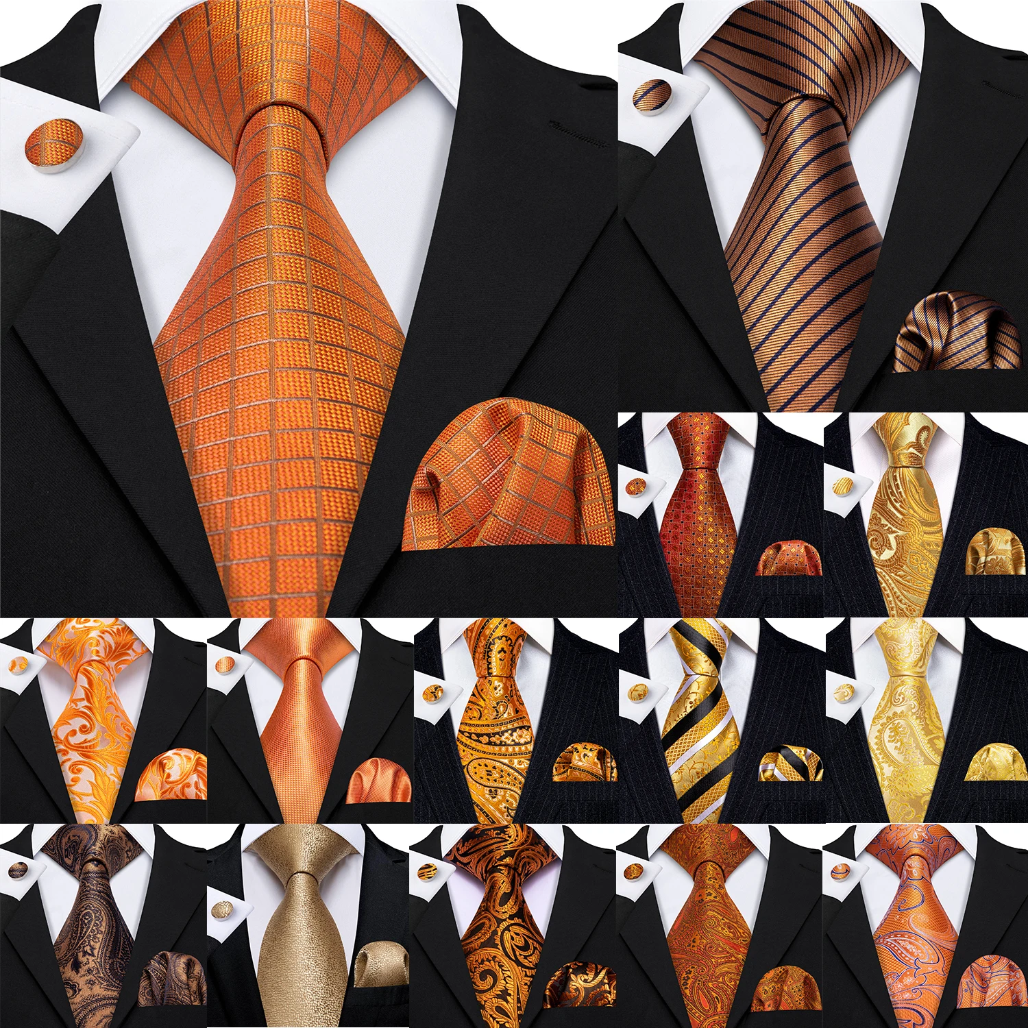 Top Trends: Barry.Wang Orange Brown Silk Mens Tie Hanky Cufflinks Set Gold Coffee Jacquard Designer Necktie For Male Wedding Business Party Shoppable Styles