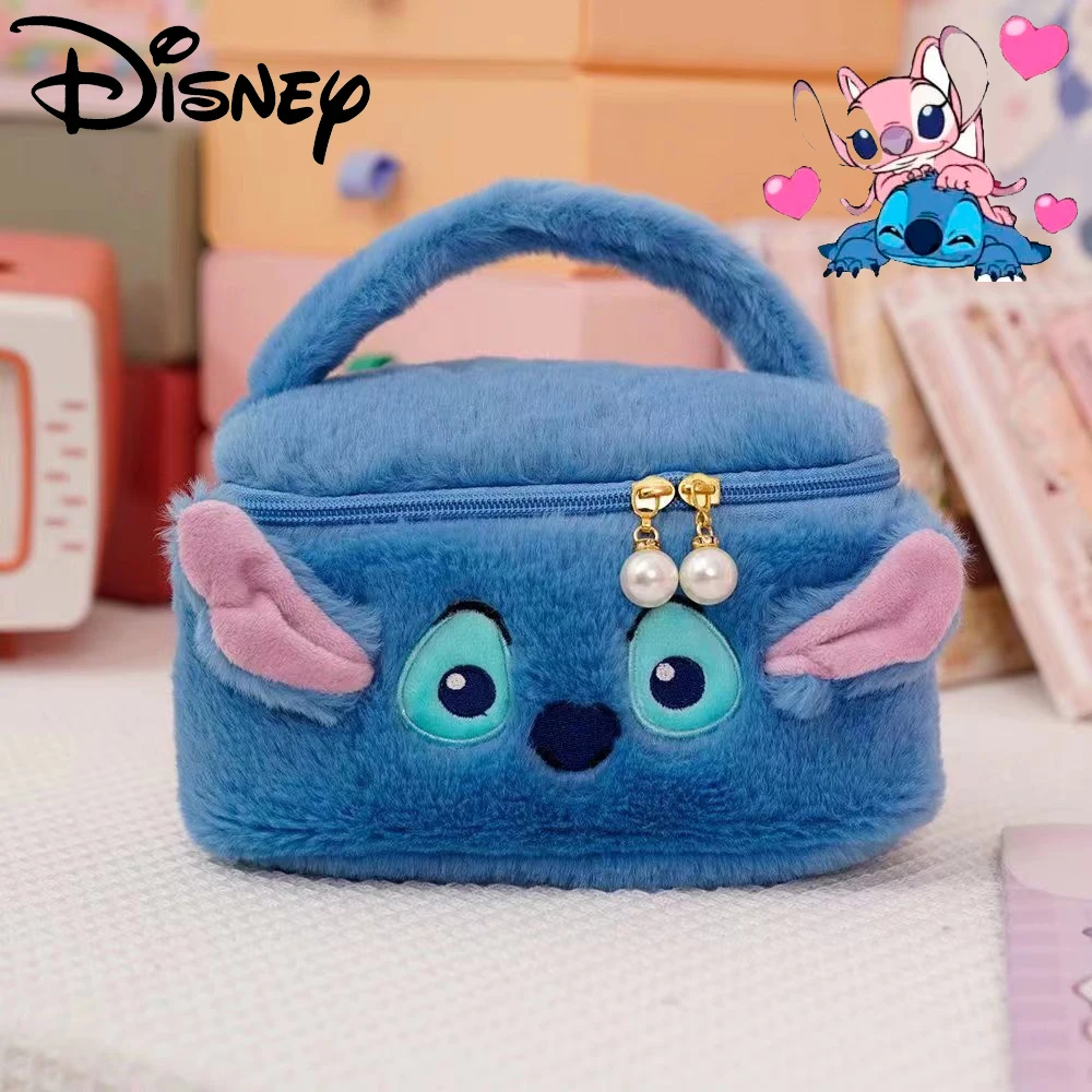 Top Trends: Disney Stitch Women's Cosmetic Bag Strawberry Bear Cartoon Portable Bucket Bag Girls Large Capacity Storage Bags Plush Handbag Shoppable Styles