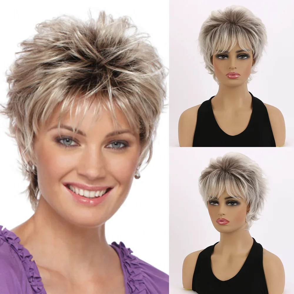 Top Trends: Pixie Cut Hairstyle Short Blonde Wigs Natural As Real Hair Soft & Healthy Synthetic Hair With Bangs Cosplay Party Wig For Women Shoppable Styles