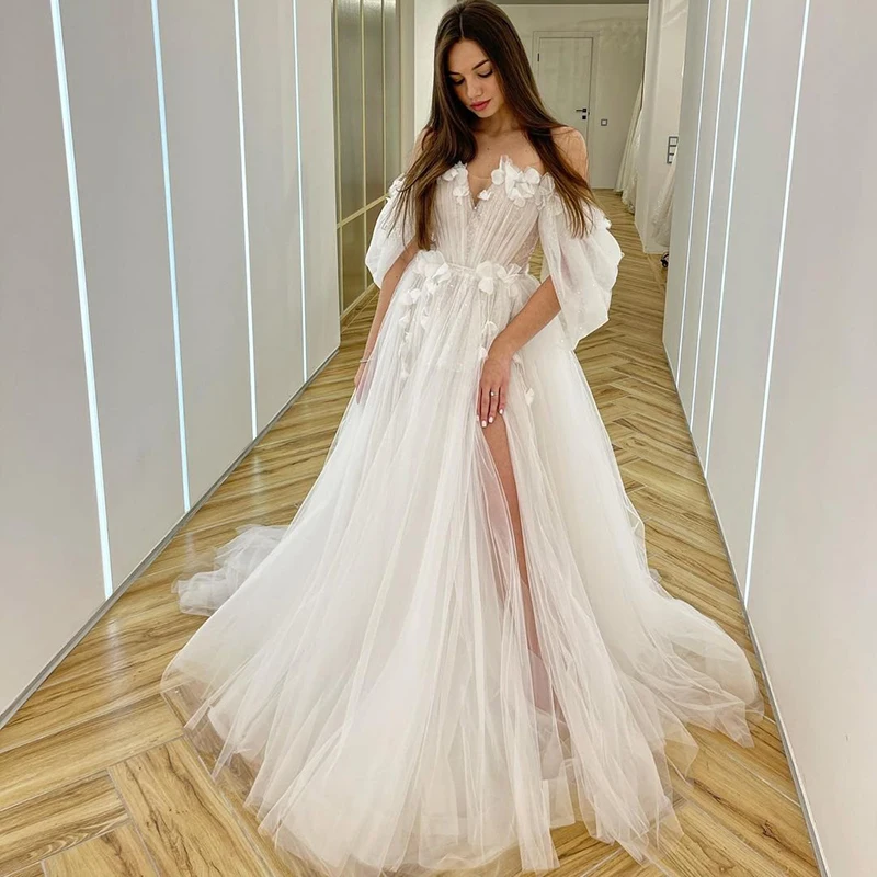 Top Trends: Eightree 2022 Wedding Dresses Appliques Off Shoulder Bride Dress Floor Length High Split Princess Wedding Evening Gown Plus Size Shoppable Styles