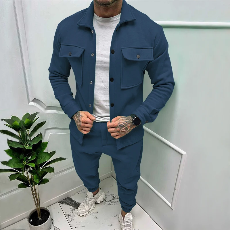 Top Trends: Spring Autumn New Men's Jacket Casual Pants Sets Pocket Overalls Male Fashion Suit Solid Color Streetwear Tracksuit 2 Piece Set Shoppable Styles