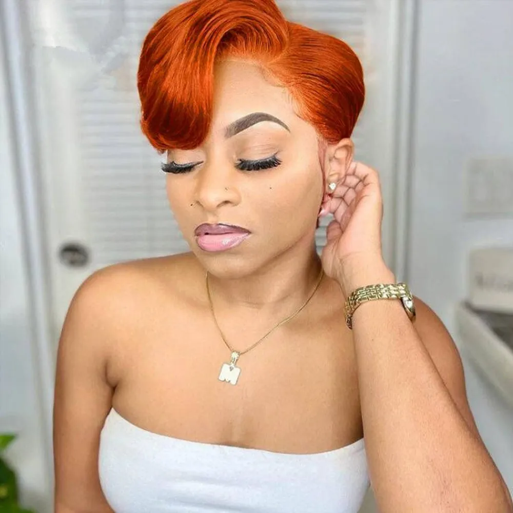 Top Trends: Ginger Human Hair Wigs For Women Brazilian Straight Bob Wig Remy Side Part Transparent Lace Wig Natural Preplucked Pixie Cut Wig Shoppable Styles