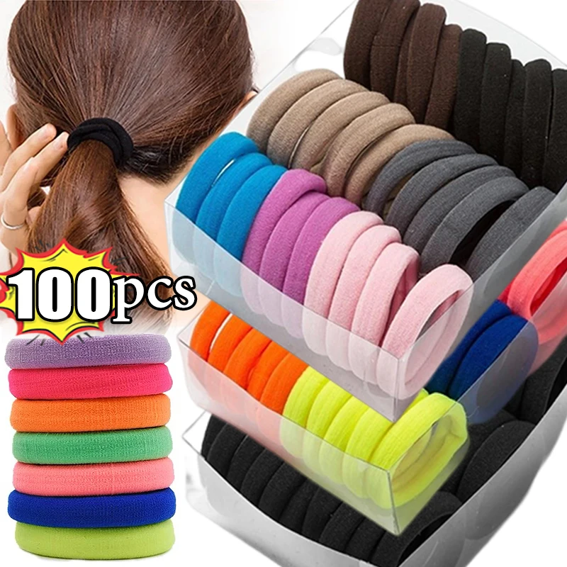 Top Trends: 50 / 100Pcs Colorful High Elastic Hair Bands For Women Girls Hairband Rubber Ties Ponytail Holder Scrunchies Kids Hair Accessories Shoppable Styles