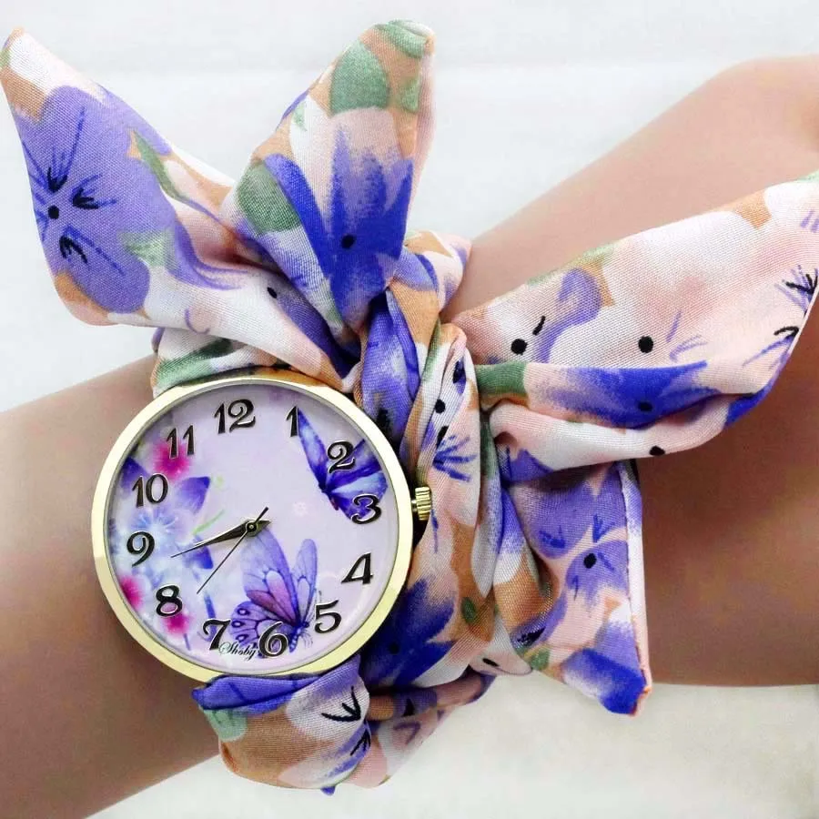 Top Trends: Shsby Ladies Butterfly Orchid Flower Cloth Wristwatch Fashion Women Dress Watch Silky Chiffon Fabric Watch Bracelet Watch Shoppable Styles