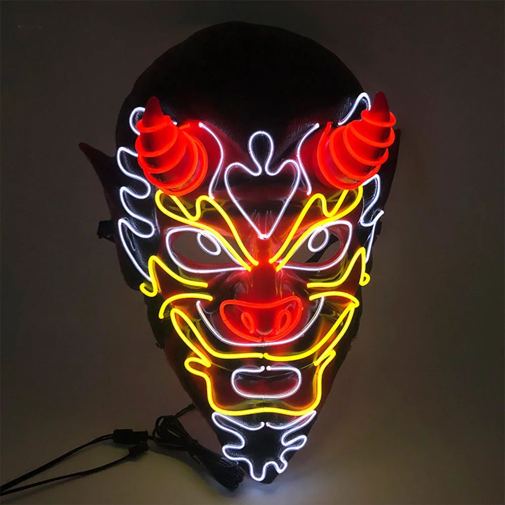 Top Trends: Popular Halloween Glowing Mixed Colors Mask LED Light Up Horror Mask Luminous Neon Cosplay Face Mask Rave Halloween Supplies Shoppable Styles