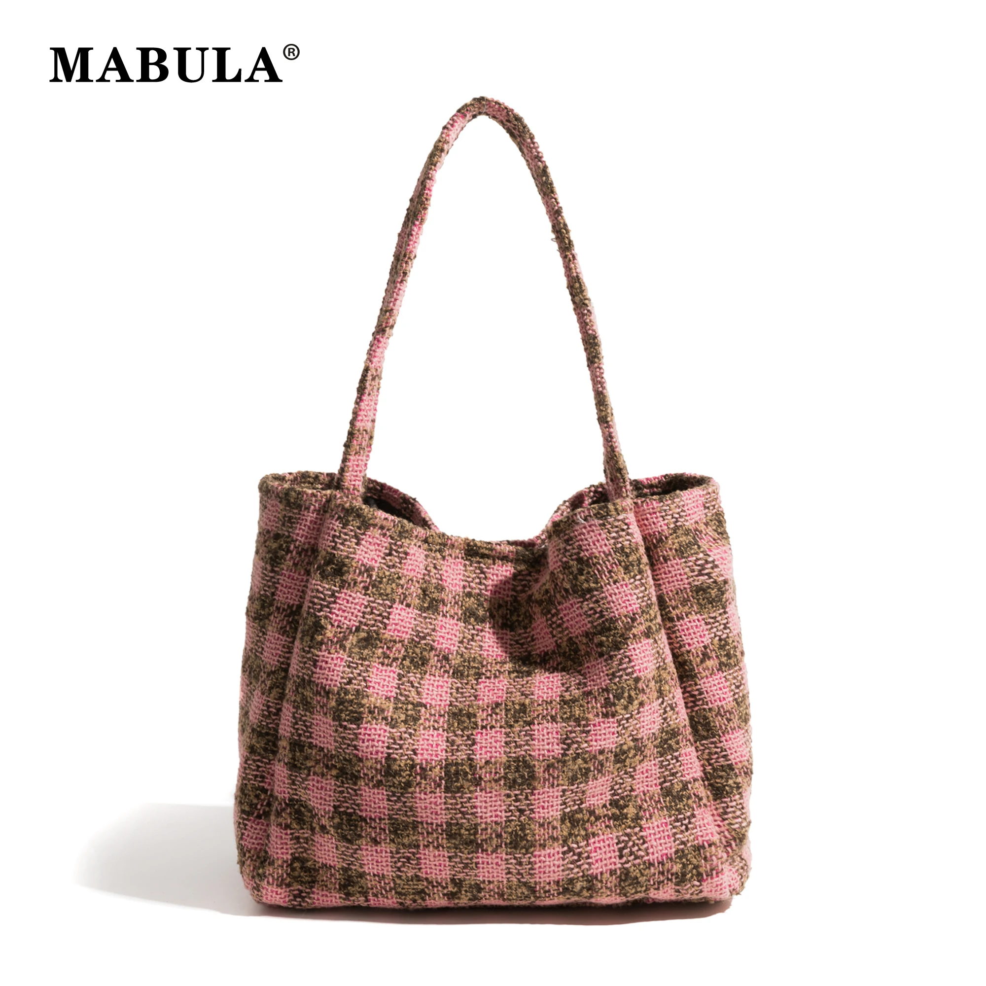 Top Trends: MABULA Plaided Checkered Stylish Female Tote Handbag Y2k Trend Casual Square Shoulder Purse Soft Women Big Grocery Shopper Bag Shoppable Styles