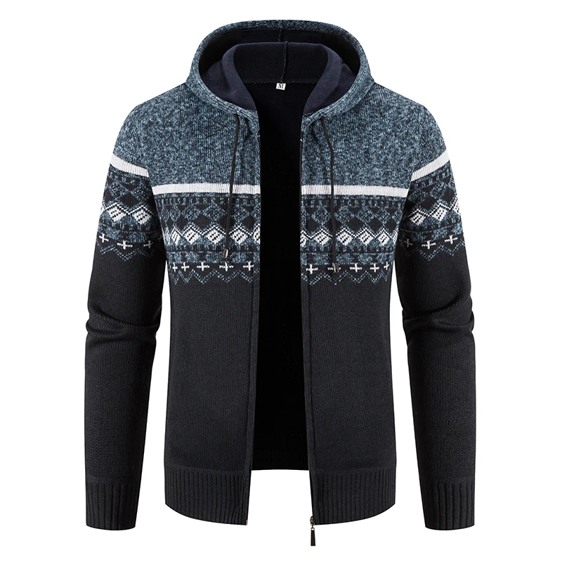 Top Trends: New Winter Fleece Men Sweater Cardigan Hooded Knitted Print Sweatercoat Mens Casual Warm Cardigan Zipper Hooded Cardigan Men Shoppable Styles