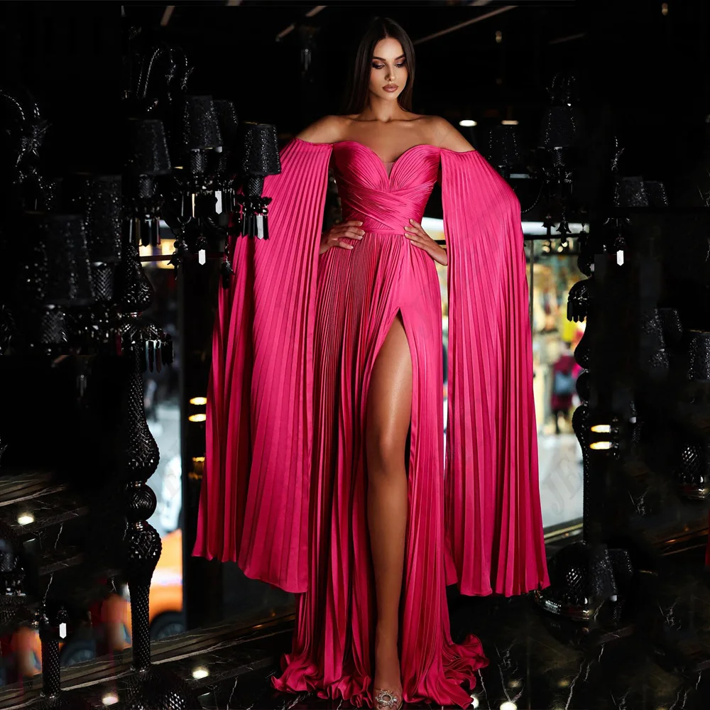 Top Trends: JEHETH Elegant Sweetheart Evening Dress Satin A-Line Cap Sleeves Prom Party Dress Rose Red High Side Split فساتين مناسبة رسمية Shoppable Styles