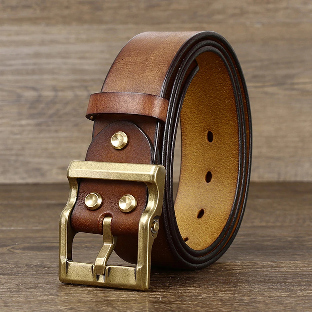 Top Trends: Thick Cowhide Copper Buckle Genuine Leather Casual Jeans Belt Men High Quality Retro Luxury Male Strap Designer Leather Belts Shoppable Styles