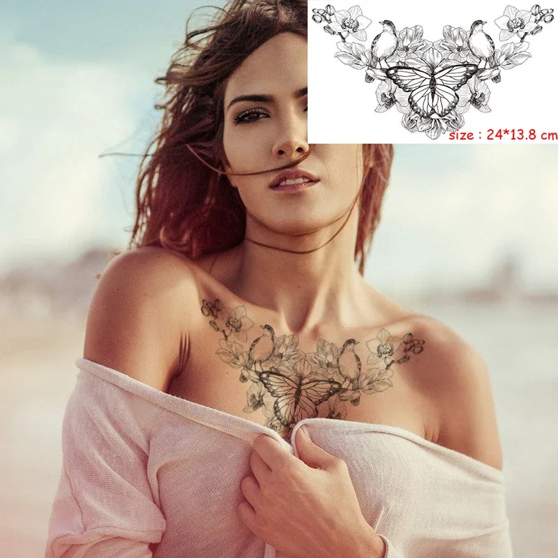 Top Trends: Temporary Tattoo Sticker Plant Leaf Flower Like Butterfly Sexy Chest Back Fake Tatoo Waterproof Flash Tatto Art For Woman Girl Shoppable Styles - Image 3