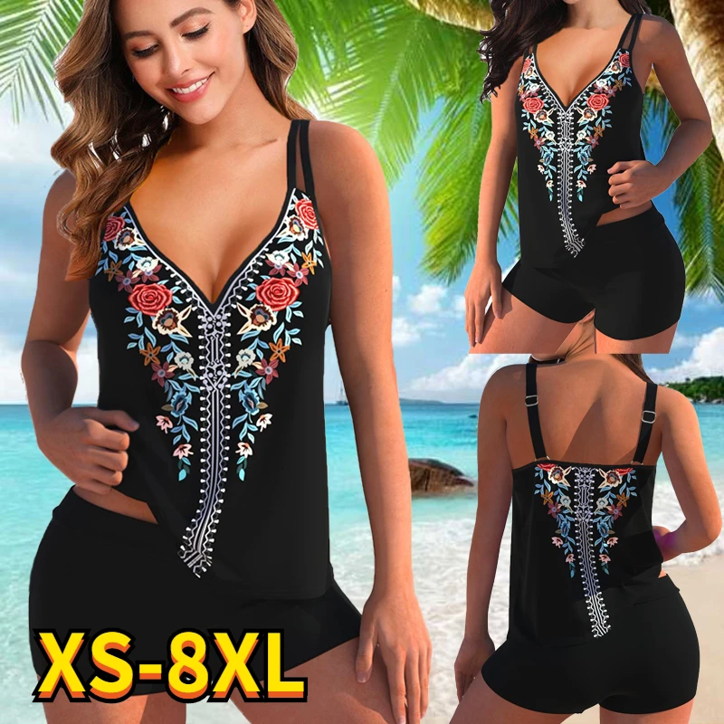 Top Trends: 2022 New Swimsuit Sexy Plus Size Tankini Women Printed Two Piece Bikini Set Beachwear Bathing Suit Female Summer Swimwear 8XL Shoppable Styles