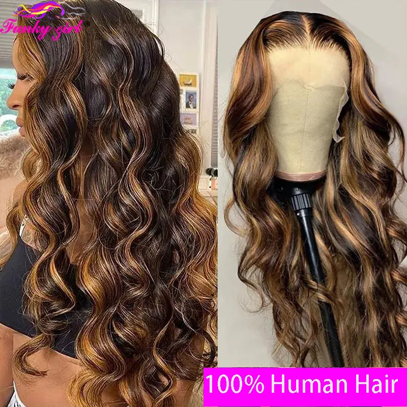 Top Trends: 4 / 27 Highlight Body Wave Wig Human Hair Lace Front Wigs Brazilian Honey Blonde Body Wavy Transparent Lace T Part Wigs For Women Shoppable Styles