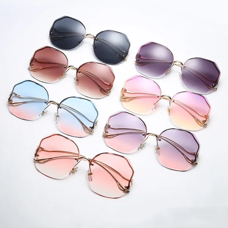 Top Trends: Female Luxury Round Gradient Sunglasses Women Metal Curved Temples Ladies UV400 Eyewear Ocean Rimless Sun Glasses Oculos De Sol Shoppable Styles