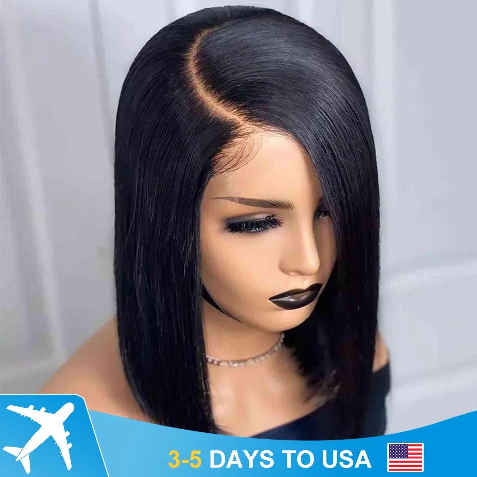 Top Trends: Pre Plucked Brazilian Human Hair Wigs Side Part Bob Wig For Women Natural Color T Part Lace Remy Straight Human Hair Wigs Shoppable Styles