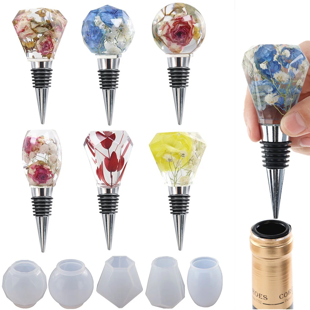 Top Trends: 5pcs / set Silicone Mould Wine Bottole Stopper Resin Mold Geometric Spherical Shape Mirror Crystal Epoxy Top Stopper Casting Tools Shoppable Styles