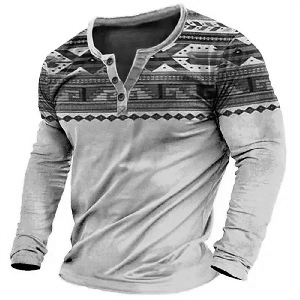 Top Trends: Vintage Men's T Shirts 3d Henley Shirt Tee Graphic Long Sleeve T Shirts V Neck Cotton Button-down Oversized Male Tshirt Pullover Shoppable Styles - Image 3