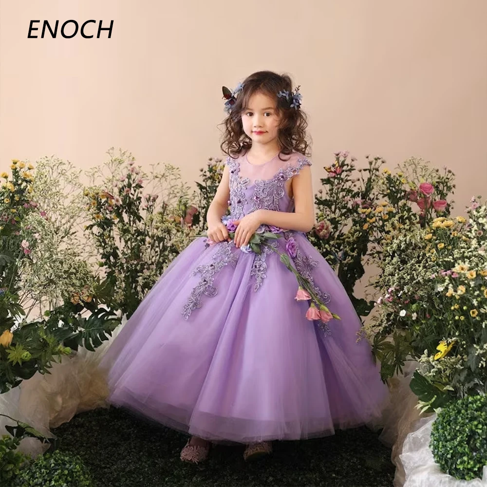 Top Trends: ENOCH O-Neck Flower Girl Dresses Sleeveless Flowers Zipper Back Ankle Length Birthday Wedding Party Gowns Vestidos Para Niñas Shoppable Styles