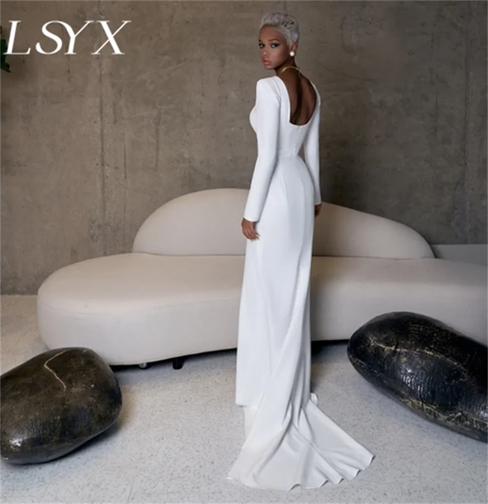 Top Trends: LSYX Elegant Square Neck Long Sleeves Crepe White Wedding Dress Sheath Zipper Back Court Train Bridal Gown Custom Made Shoppable Styles