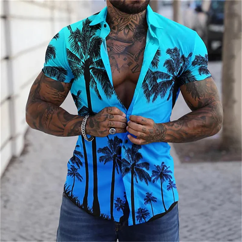 Top Trends: Beach Men&#039;s Hawaiian Shirt Navy Blue Shirt Holiday Casual Short Sleeve Harajuku Coconut Tree Printed Men&#039;s Oversized T-shirt 5XL Shoppable Styles