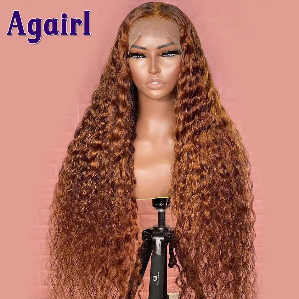 Top Trends: 32 Inch 200% Density Ginger Brown Water Wave Lace Frontal Wig Copper Brown Brazilian Virgin 13x4 13X6 Lace Front Human Hair Wigs Shoppable Styles