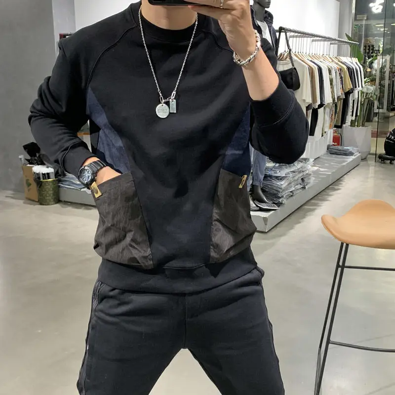 Top Trends: Fashion O-Neck Spliced Pockets Printed T-Shirt Men's Clothing 2022 Autumn New Oversized Casual Tops All-match Korean Tee Shirt Shoppable Styles - Image 2