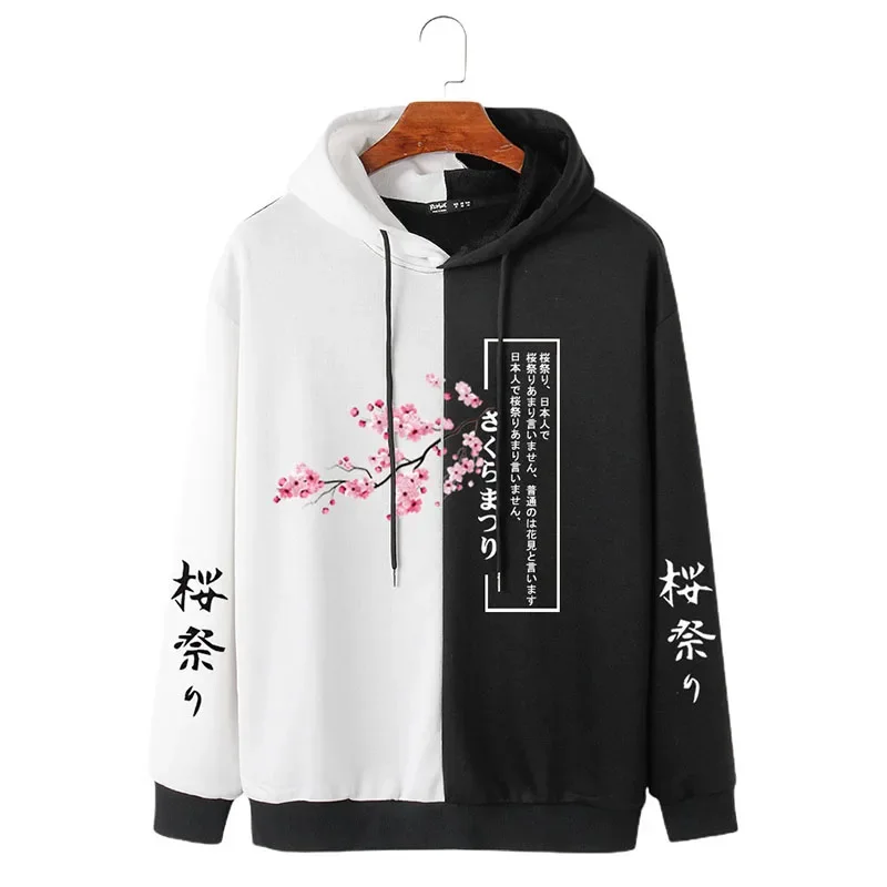 Top Trends: New Men&#039;s Pullover Hoodies Cherry Blossom Sweatshirts Spring Autumn Japanese 3D Print Two Tone Patchwork Hoodies S-4XL Shoppable Styles