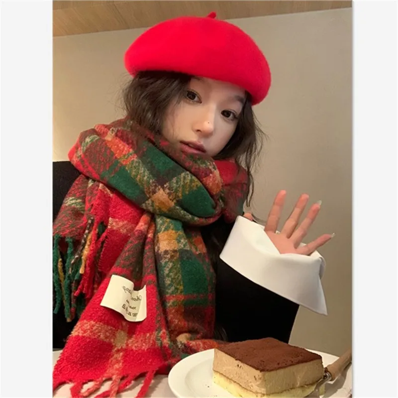 Top Trends: 2023 Christmas Scarf Winter Warm Female Korean Version Of Simple Versatile New Year's Gift To Give Red Tassel Plaid Scarfs Shoppable Styles