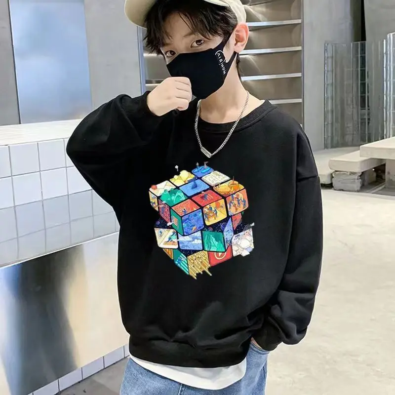 Top Trends: Boys Autumn Spring Cotton Casual Magic Cube Print Sweatshirts 3-14 Years Teenage Kids Fashion Outfits Tops Children Clothes Shoppable Styles