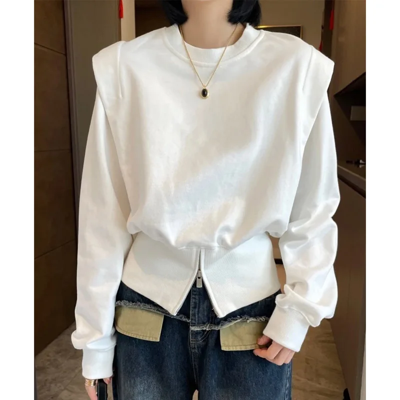 Top Trends: Pure Cotton Design Sense Niche Hoodie Women In Spring 2023 New Fashion Pullover Solid Color Long Sleeved Lady Top Trend Shoppable Styles