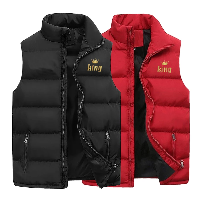 Top Trends: Fashionable Men&#039;s Down Vest Jacket With Thick Standing Collar Solid Color Printed Vest Duck Down Jacket Sleeveless Jacket Shoppable Styles