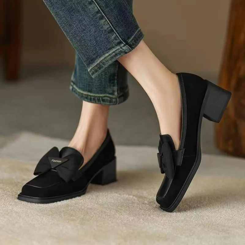 Top Trends: Loafers Women Shoes Spring 2023 New Fashion Designer Chunky Heels Woman Elegant Square Toe Office Dress Shoes Pumps Zapatos Shoppable Styles