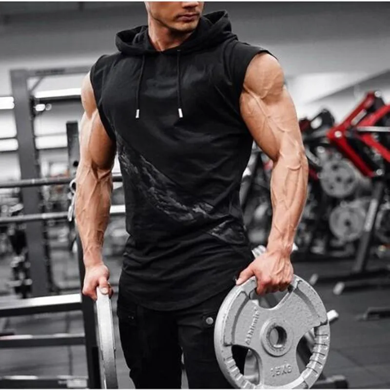 Top Trends: 2023Summer New Men Gym Clothing Sleeveless Sport Hoodie Man Hooded Sweatshirts Fashion Men Black Hoodies Crossfit Vest Polerones Shoppable Styles