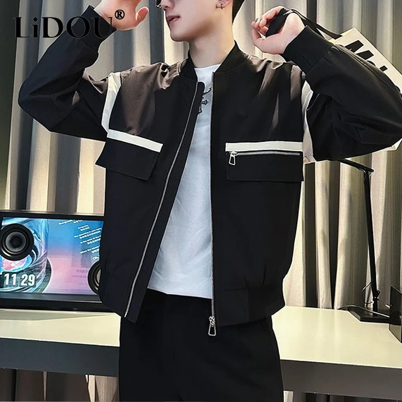 Top Trends: Spring Autumn New Contrast Color Fashion Long Sleeve Jackets Man Loose High Street Zipper Pockets Korean Style All-match Outwear Shoppable Styles