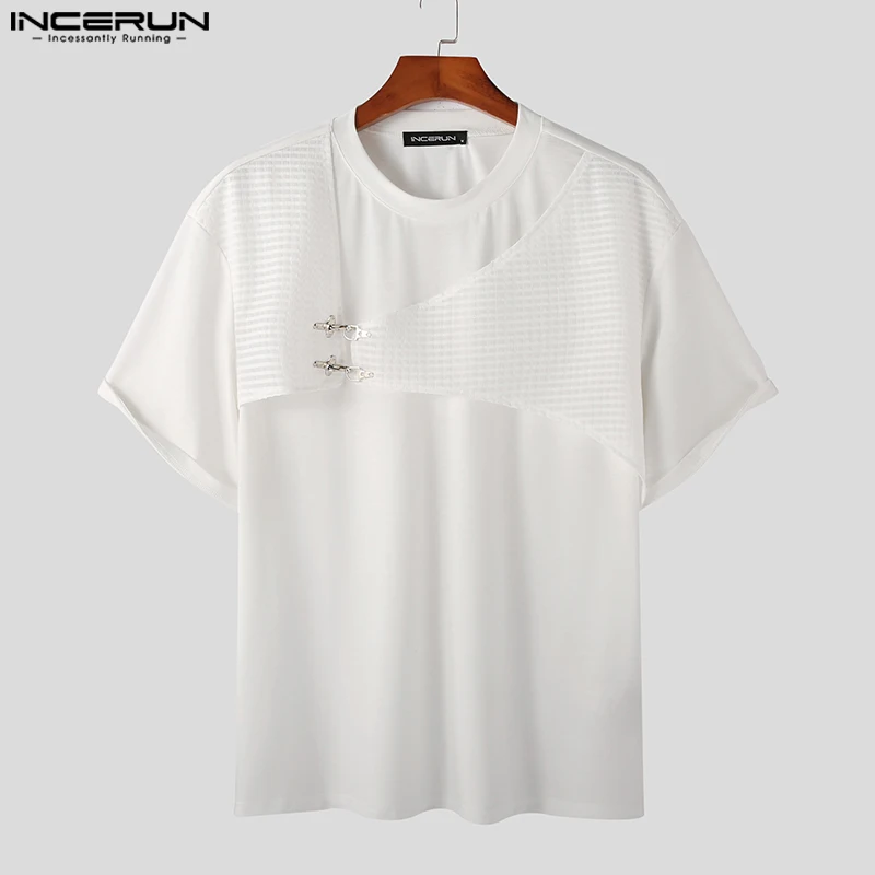 Top Trends: INCERUN Tops 2023 Korean Style New Men Splicing Design T-shirts Casual Streetwear Male Metal Buckle Short Sleeved Camiseta S-5XL Shoppable Styles - Image 3