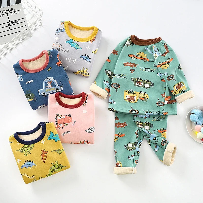 Top Trends: Children Pyjamas Winter Kids Clothing Sets WarmFleece Pajamas For Boys Thicken Dinosaur GirlsSleepwear Baby Thermal Underwear Shoppable Styles