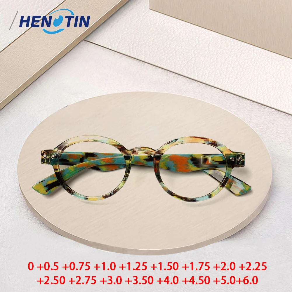 Top Trends: Henotin Round Frame Ladies Reading Glasses Spring Hinge Reader Eyewear For Women Eyeglasses With Pattern Print Shoppable Styles