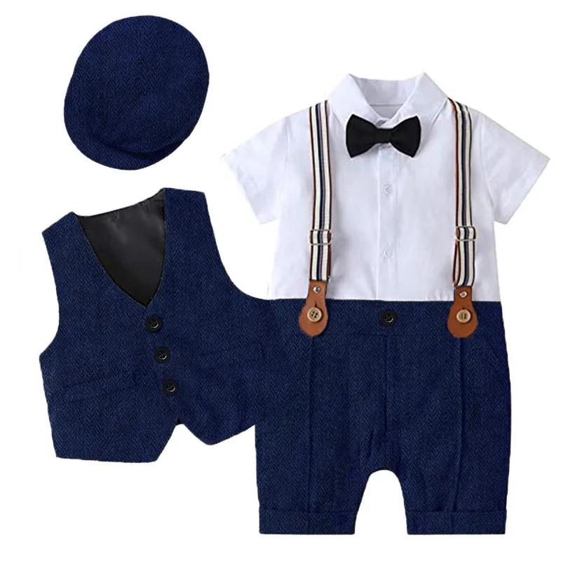 Top Trends: Gentleman Toddler Boy Romper Clothing Suit Newborn Solid Cotton Jumpsuit Belt Bow Hat Set Baby Boys 1st Birthday Wedding Outfit Shoppable Styles