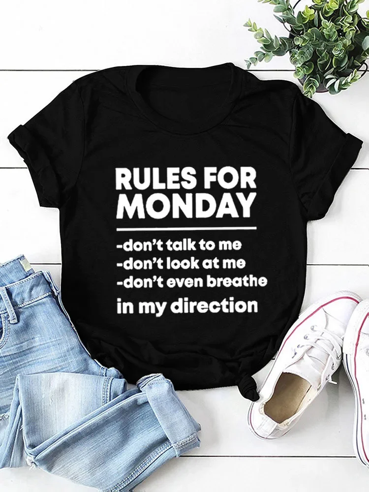 Top Trends: RULES FOR MONDAY Letter Print Women T Shirt Short Sleeve O Neck Loose Women Tshirt Ladies Tee Shirt Tops Camisetas Mujer Shoppable Styles