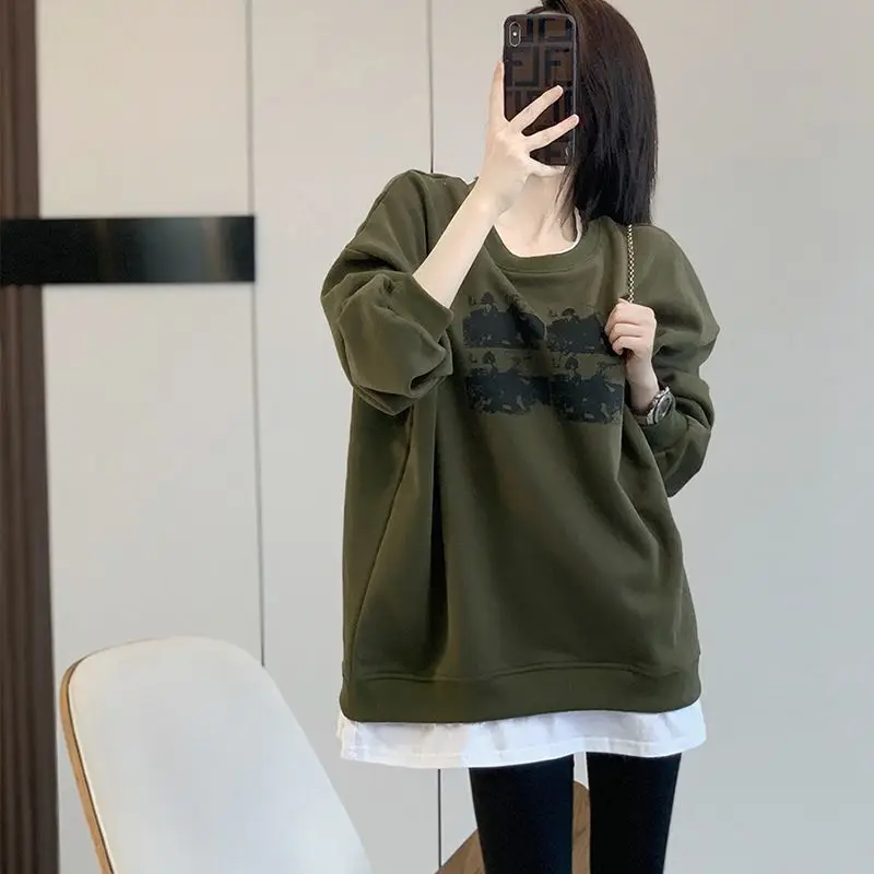 Top Trends: Fashion Loose Printed Spliced Two Pieces Sweatshirts Female Clothing 2023 Autumn Oversized Korean Pullovers Casual Sweatshirts Shoppable Styles